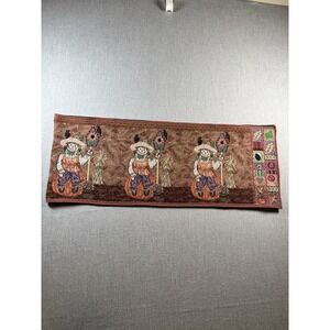 Vintage 80s Fall Table Runner Scarecrow & Pumkins 67" Long 11.5" Wide